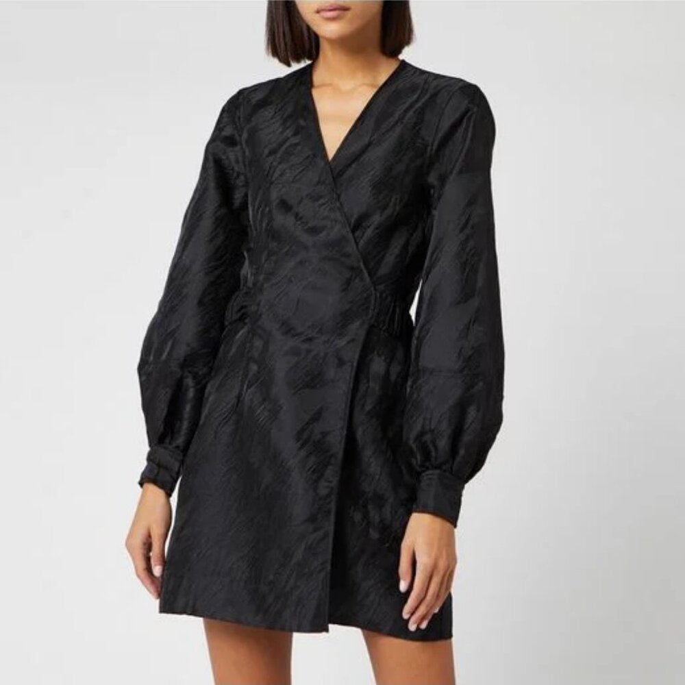 Ganni Jacquard Black Wrap Dress Black EU 34/US 2